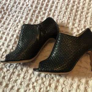 Cole Haan woven leather black heel booties size 6